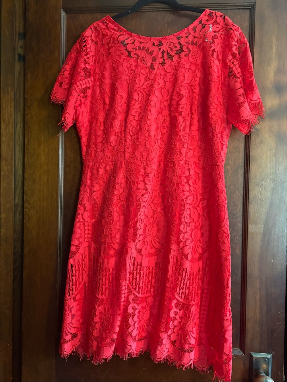 Red Lace Midi Dress with Short Sleeves